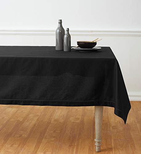 Solino Home Cotton Linen Tablecloth Black 54 x 72 Inches Hemstitch Collection - Variation of 72" x 54" (Rectangular)