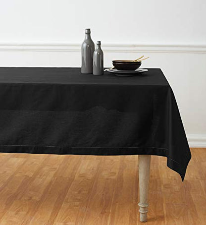 Solino Home Cotton Linen Tablecloth Black 54 x 72 Inches Hemstitch Collection - Variation of 72" x 54" (Rectangular)