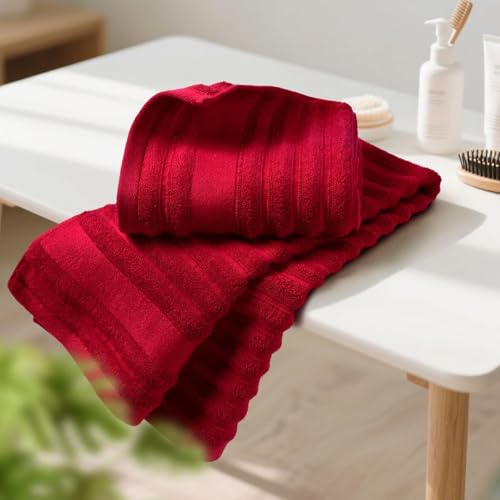 Jacquotha Red Ribbed Hand Towels Set of 2 for Bathroom & Spa