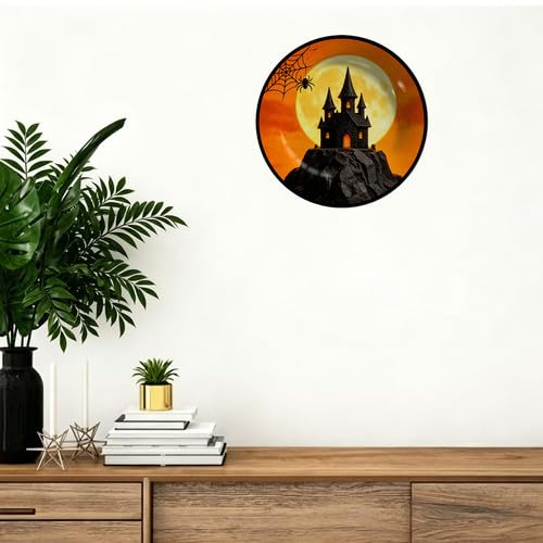Halloween Moon Haunted Castle Melamine Decorative Plate W5 10.6x10.6inch