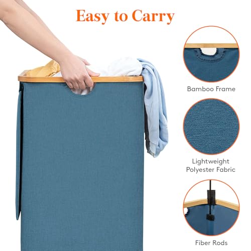 Lifewit 80L Laundry Basket with Lid, Clothes Hampers for Laundry with Bamboo Handles and 1 Removable Bag, Large Foldable Laundry Hamper for Bedroom, Bathroom, Dorm, Laundry Room, Beige
