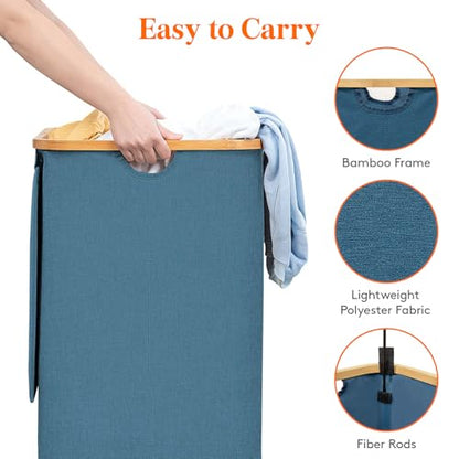 Lifewit 80L Laundry Basket with Lid, Clothes Hampers for Laundry with Bamboo Handles and 1 Removable Bag, Large Foldable Laundry Hamper for Bedroom, Bathroom, Dorm, Laundry Room, Beige