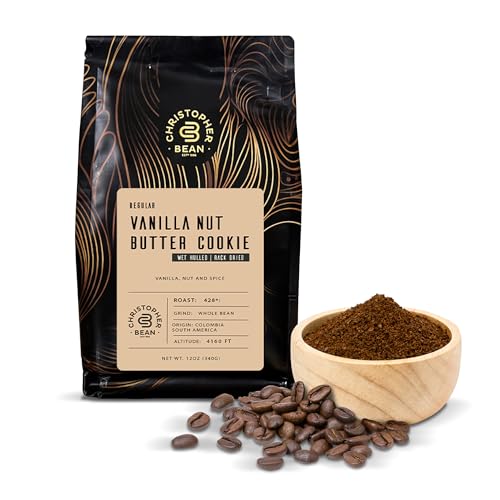 Christopher Bean Coffee - Vanilla Nut Butter Cookie Flavored Coffee, (Regular Ground) 100% Arabica, No Sugar, No Fats, Made with Non-GMO Flavorings, 12-Ounce Bag of Regular Ground coffee