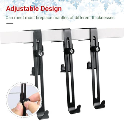 Heavy Duty 2-in-1 Fireplace Stocking and Garland Hanger - 6 Pcs, Adjustable No Drill Christmas Mantle Hooks