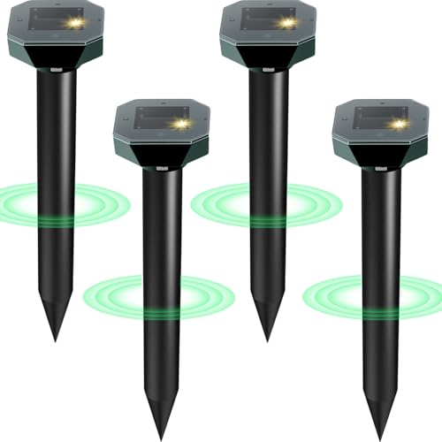 4 Pack Ultrasonic Snake Gopher & Rodent Repellent Solar Powered Waterproof Pest Deterrent