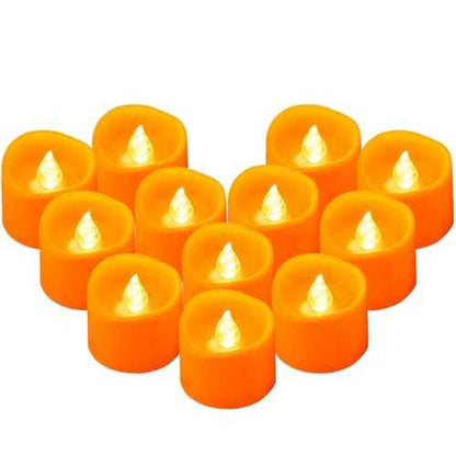 12 Pack Orange Tea Lights Battery Operated, Flameless Flickering Halloween LED Votive Tealight Candle, Outdoor Battery Flicker Electric Fake Candles Bulk for Pumpkin Christmas Fall Decorations