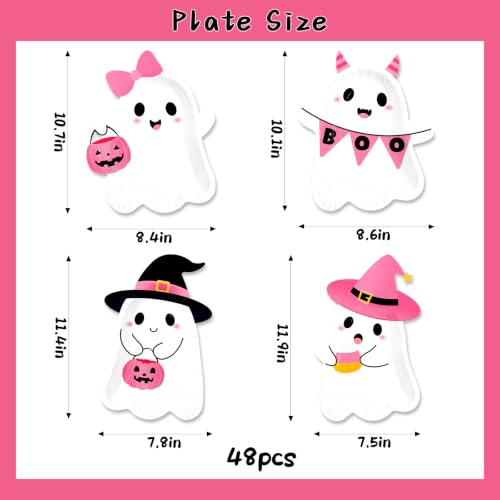 Pink Ghost Paper Plates Halloween Party Supplies 48 Pack