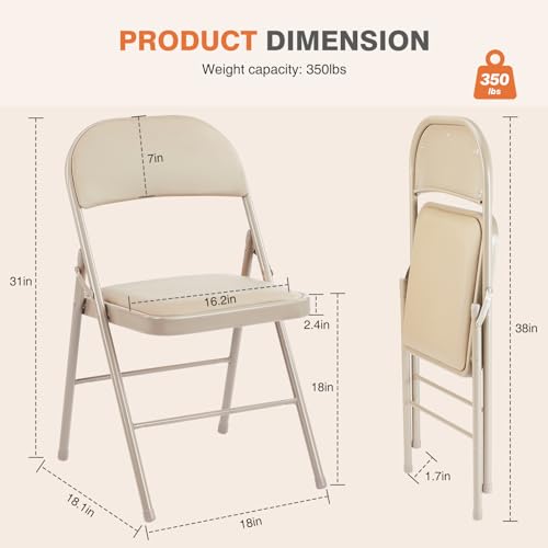 Foldable Padded Outdoor Dining Chairs Set of 4 - Khaki