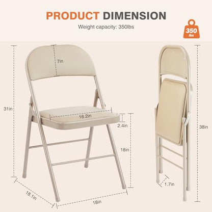 Foldable Padded Outdoor Dining Chairs Set of 4 - Khaki