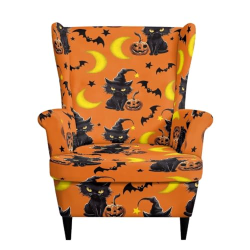Cat Pumpkin Armchair Slipcover for Wingback Chairs - 2 Piece Set