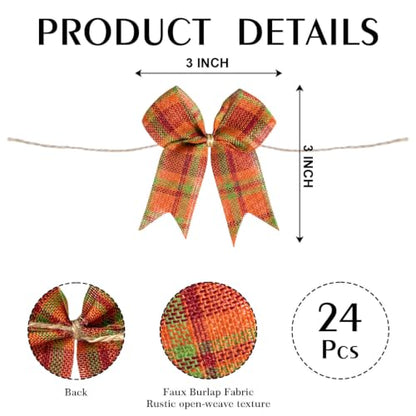 Fall Plaid Mini Bows - 24 Pre-Tied Autumn Decorations for Wreaths & Crafts