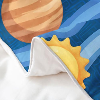 Space Planet Rocket Twin Cotton Duvet Cover Set - Blue Variation