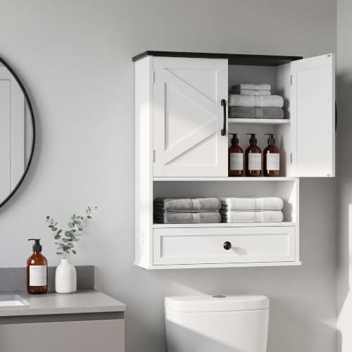 Wall Mounted Bathroom Cabinet Over-the-Toilet 24x30 Farmhouse Style with Drawer