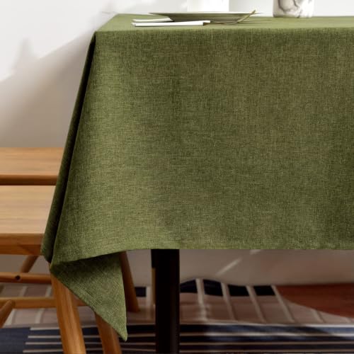 Waterproof Rectangle Table Cloth - Faux Linen, 156 x 91 Inches, Olive