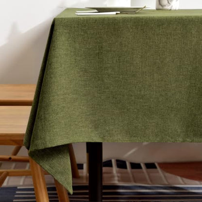 Waterproof Rectangle Table Cloth - Faux Linen, 156 x 91 Inches, Olive