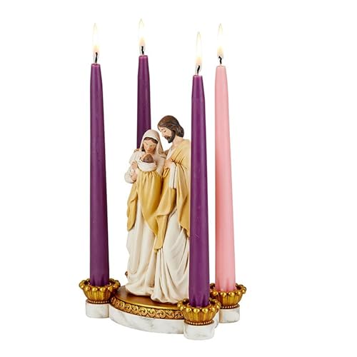 Holy Family Advent Candleholder - 6 x 9-Inch Multicolor Carved Resin Nativity Decor