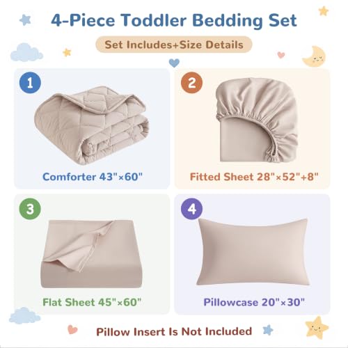 Toddler Comforter Bedding Set - Taupe 4-Piece Kids Bed Linen, Cozy & All-Season