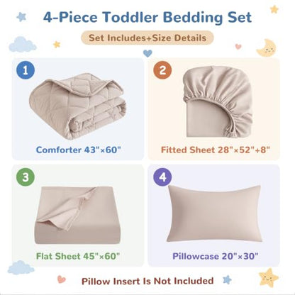Toddler Comforter Bedding Set - Taupe 4-Piece Kids Bed Linen, Cozy & All-Season