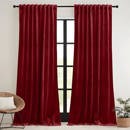 RYB HOME Red Velvet Blackout Curtains 96 Inch - Pack of 2, Bedroom & Living Room