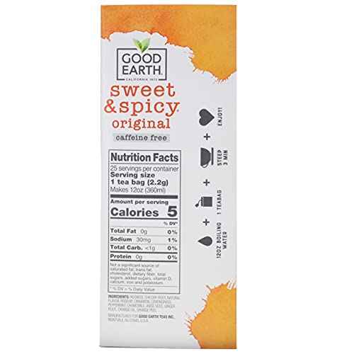 Good Earth Sweet and Spicy All-Natural Caffeine-Free Herbal Tea, Pack of 6 w/ 25 Tea Bags per Box