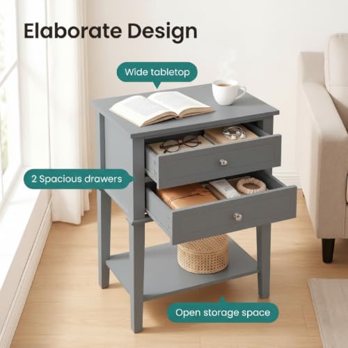 EJOV 28" Tall Nightstand Set (2) with 2 Drawers & Open Shelf - Gray (Variation: Gray - Engineered Wood)