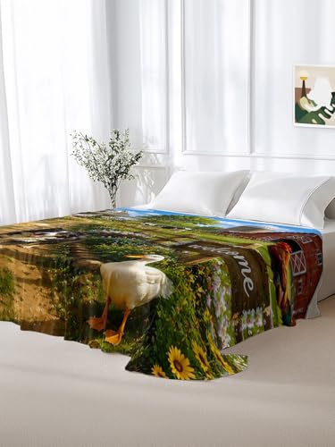 Queen Size Flat Sheet Only - Green Botanical Microfiber Bed Sheets, Easy Care, 90x102 Inches