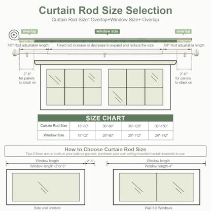 Adjustable White Curtain Rod 72-144 Inch with Antique Finials - Rustic Style