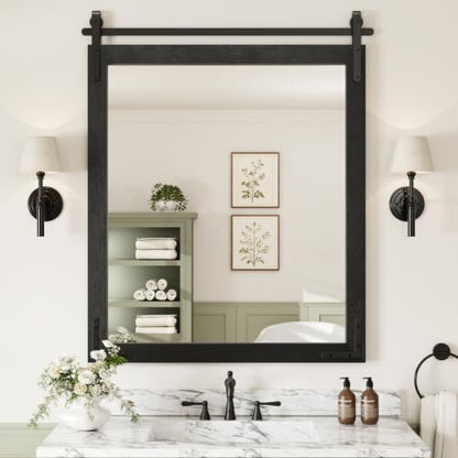 Farmhouse Bathroom Mirror 30x36 Inch Black Wall Mirror Rustic Style