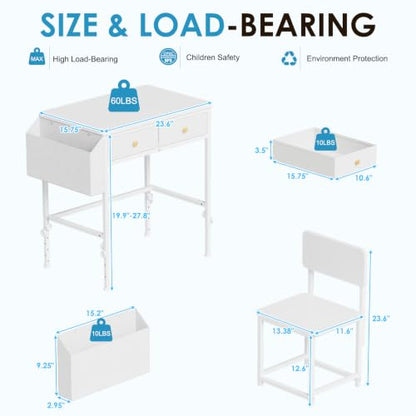 Height Adjustable Kids Desk and Chair Set for 3-12 Years - Study Table with Storage