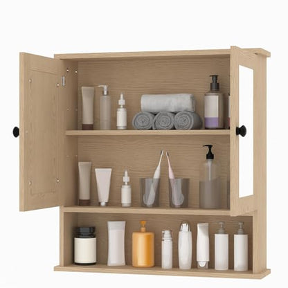 IDEALHOUSE Wall-Mounted Medicine Cabinet with Mirror - Oak Variation