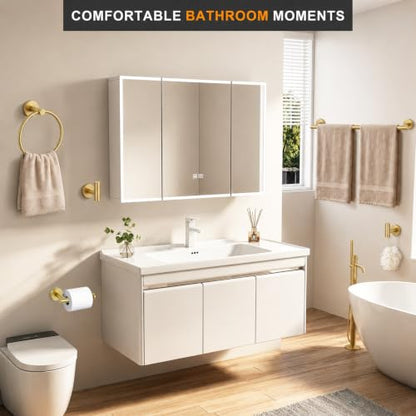 Brushed Gold Bathroom Hardware Set - 24 Inch Towel Rack & Toilet Paper Holder