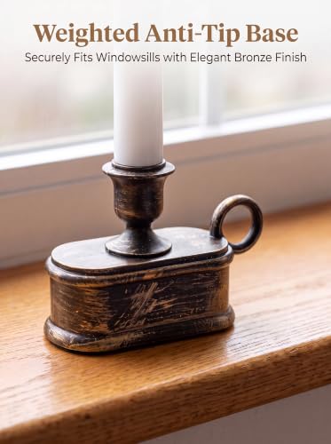 10-Inch Battery Operated LED Window Candles with Bronze Base - Dusk to Dawn Sensor