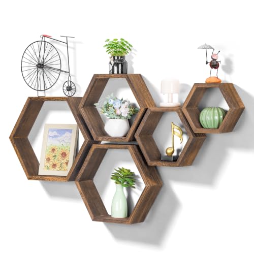 Hexagon Floating Shelves Set of 5 Honeycomb Wall Display Shelves Modern Rustic Decor