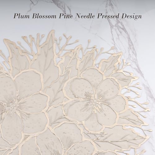 Gold Placemats Set of 6 - Pressed Plum Flower Design, 15.7 Inch