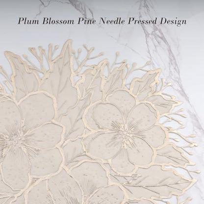 Gold Placemats Set of 6 - Pressed Plum Flower Design, 15.7 Inch