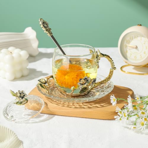 11oz Fancy Flower Tea Cup with Lid and Spoon - Mother's Day Gift
