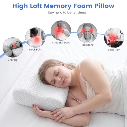 White High Loft Memory Foam Neck Pillow for Side Sleepers - Dual Height, Ergonomic Support