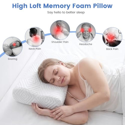 White High Loft Memory Foam Neck Pillow for Side Sleepers - Dual Height, Ergonomic Support