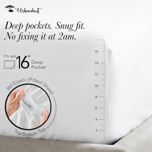 Queen Size Cotton Bed Sheets Set - 600 Thread Count, White, Deep Pocket