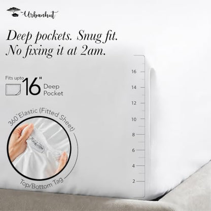 Queen Size Cotton Bed Sheets Set - 600 Thread Count, White, Deep Pocket