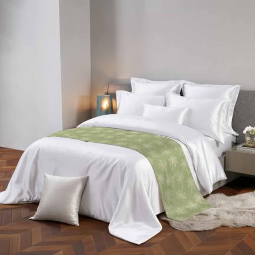 Sage Green Bed Runner for Queen Size Bed - 83x20 Inch Tropical Coconut Trees Decorative Throw