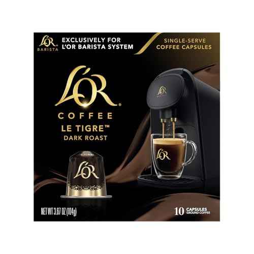L'OR Coffee Pods, 10 Count Le Tigre Dark Roast Blend, Single-Serve Aluminum Coffee Capsules Compatible with the L'OR BARISTA System & *Nespresso Original Machines, 10 count (Pack of 1)