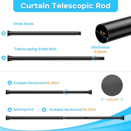 2 Pack Adjustable Tension Shower Curtain Rods 18-36 inch Black No Drilling