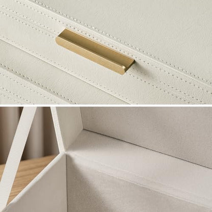 Decorative Storage Boxes with Lids - PU Leather Bins, Ivory White, Set of 2