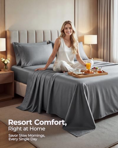 Queen Sheet Set - Pack of 2 Deep Pocket Microfiber Bed Sheets - Dark Grey