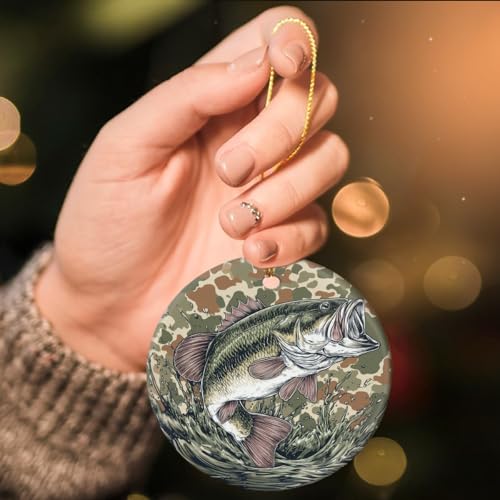 Bass Fishing Christmas Ornament - Camo Largemouth Bass Decor for Lake House & Tackle Room