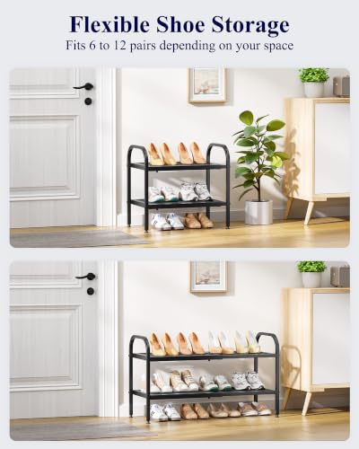 Expandable Metal Shoe Rack - Black, 18.1-29.5 Inch, 2 Tiers