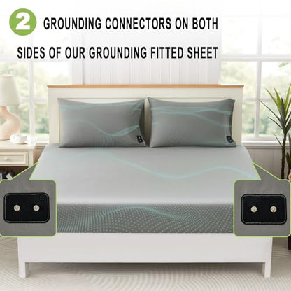 King Size Grounding Sheets with Silver Fiber & Outlet Tester - Gray, 70% Organic Cotton, Grounded Bed Sheet Kit