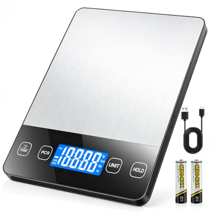 Letron Silver Digital Kitchen Food Scale 33 lb Capacity, Rechargeable