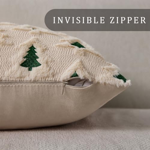 Christmas Pillow Covers 18x18 Set of 2 Beige Faux Fur Holiday Decor